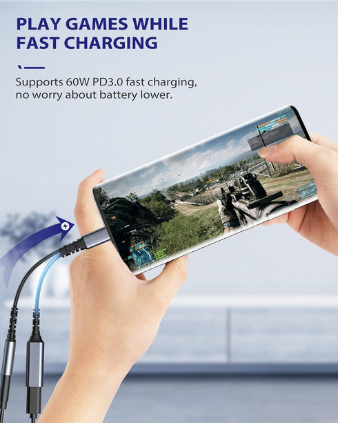 Adapter USB C to 3.5mm Audio - Charger 2 in 1 USB C to Aux and Charger Adapter - PD 60W Fast Charging Dongle Cable Cord, Compatible with Samsung G...