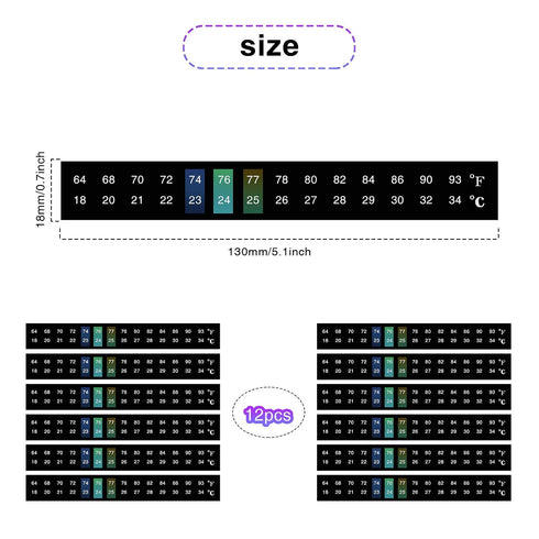 Zonon 12 Pcs Stick on Thermometer Strips Horizontal Thermometer Stickers Digital Temperature Display for Fermenting, Brewing, Wine, Beer, 64-93 Fa...