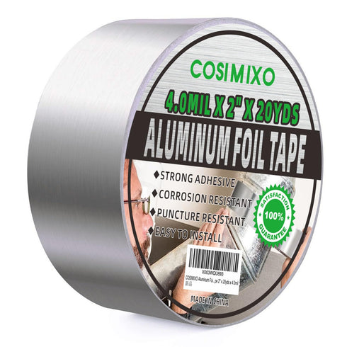 COSIMIXO Silver Aluminum Foil Duct Tape 4.0mil x 2 Inches x 20Yards,Heavy Duty,High Temperature Sealing and Patching,Perfect for HVAC,Air Ducts,Fo...