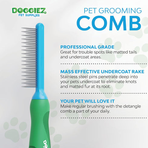 Pet Detangling Comb - 2 in 1 Dog Comb and Cat Comb Design for Long Hair & Short Hair - Metal Comb For Dogs and Cat Grooming to Safely Brush & Remo...