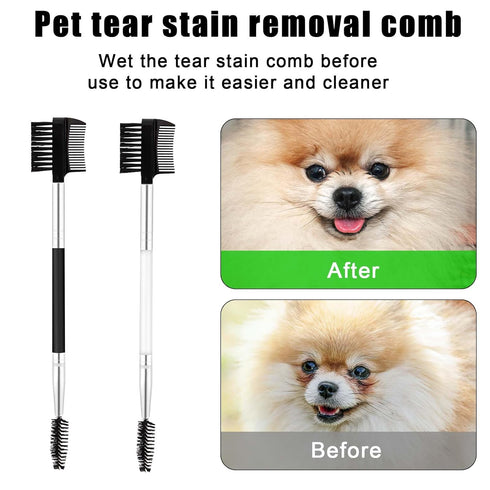2pcs Double-Headed Dog Eye Comb, Soft Bristles Dog Eye Cleaning Brush 2 in 1 Dog Eye Booger Tear Stain Remover for Puppy Cat Pet Grooming Tools (B...