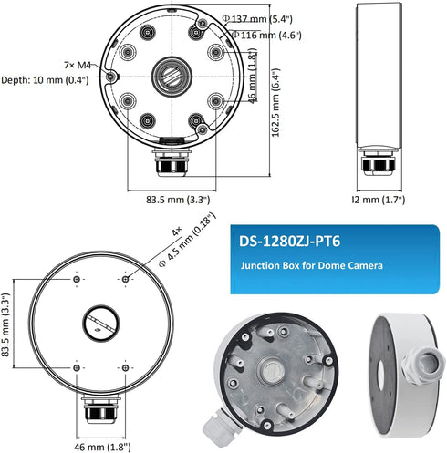 DS-1280ZJ-PT6 Water-Proof Junction Box Mount Bracket for Bullet&Dome Cameras?Compatible with Hik DS-1280ZJ-DM21 IP Cameras Indoor/Outdoor Security...
