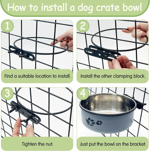 kathson 2 Pcs Dog Kennel Water Bowl, Stainless Steel Crate Water Bowl No Spill, Hanging Metal Pet Food Water Bowl Feeder for Cats Small Medium Dog...