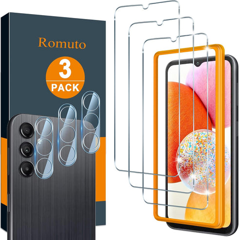 ? 3+3 PACK?Romuto Designed for Samsung Galaxy A14 5G Screen Protector Samsung A14 5G Screen Protector Tempered Glass Film,?EasyInstall Tool?9H, Ul...