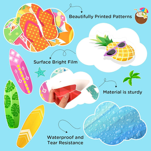 68 Pcs Summer Bulletin Board Decorations Set Summer Surfboard Surfing Classroom Bulletin Board Hawaiian Ocean Beach Surfing into Summer Cutouts fo...