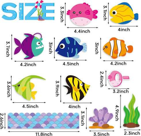 CY2SIDE 89PCS O-Fish-Ally Summer Cut-Outs Decor for Classroom Bulletin Board Border, Summer Tropical Fish Cut-Outs Trim Borders, School Summertime...