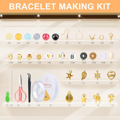 TsMADDTs Bracelet Making Kit, Friendship Bracelet Kit with Clay Beads, Glass Beads, Letter Beads with Golden Pendant and Elastic Strings for DIY C...