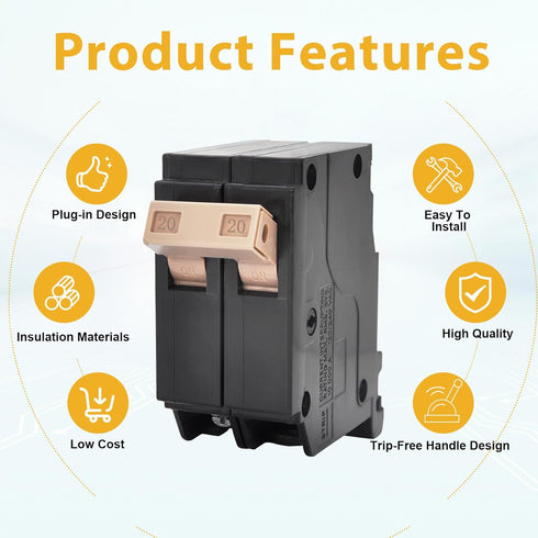 New Upgrade 220 2-Pole 20-Amp Circuit Breaker, 3/4-Inch Plug-On Molded Case Circuit Breaker, Thermal Magnetic Protection, 20 Amp 10 KAIC, 120/240V...