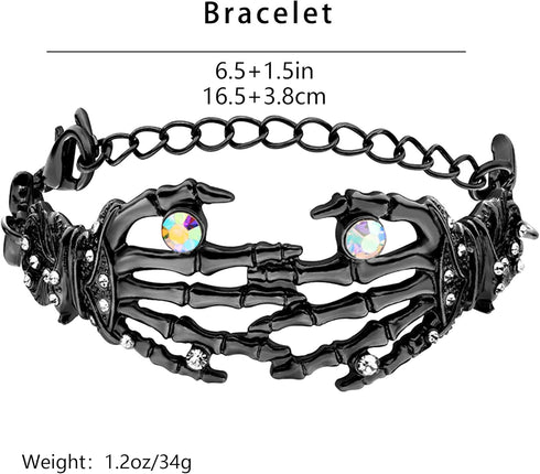 Miraculous Garden 3 Pack Halloween Gothic Skull Skeleton Collar Choker Necklace Link Bracelet and Drop Earrings Jewelry Set for Women...