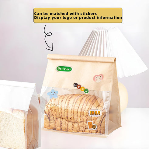 50 Pcs 8.6 Inch Bread Bags with Tin Tie, Large Loaf Bags Made Of White Cotton Paper, Storage Packing Bag with Clear Window for Bakery, Cafe, Homem...