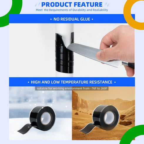2 Rolls Self Fusing Silicone Tape 1in x10ft Waterproof Rubber Tape, Water Hose Leak Seal Tape, Rescue Tape,Pipe Plumbing Hose Repair Tape for Cabl...
