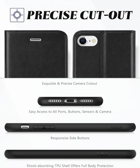 TUCCH Case Wallet for iPhone SE 2022/ iPhone 7/8/iPhone SE 2020, PU Leather 3 Card Slots Stand Magnetic Flip Folio Cover TPU Shockproof Inner Shel...