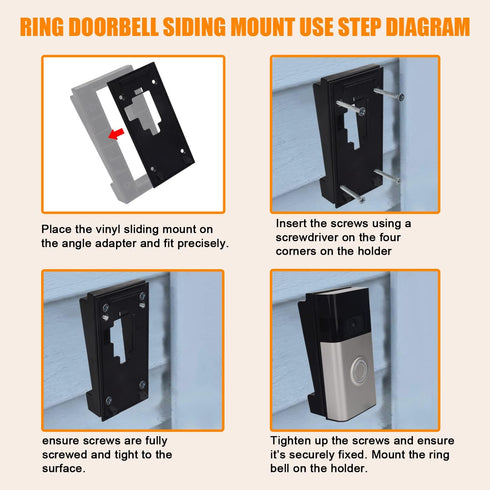 Video Doorbell Vinyl Siding Mounting/Adapter Angle Adjustment Plate W/Hardware, for Ring 2, Ring 3, Ring 3 Plus Video Doorbell fit Standard Style ...