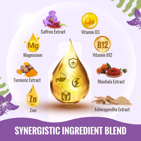 Saffron Supplements - 88.5 mg Liposomal Saffron Extract Drops Better Bioavailability for Mood, Energy, Vision & Focus with Ashwagandha, Turmeric, ...