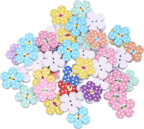 FENICAL Wooden Buttons 2cm Colorful Flowers 2 Holes Buttons Sweater Buckles Sewing Craft Scrapbooking DIY Buttons 50 Pcs (Random Color)...