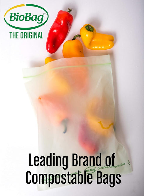BioBag 100% Certified Compostable Resealable Food Storage Bags, 20 Count, Quart, Perfect for Refrigerator...