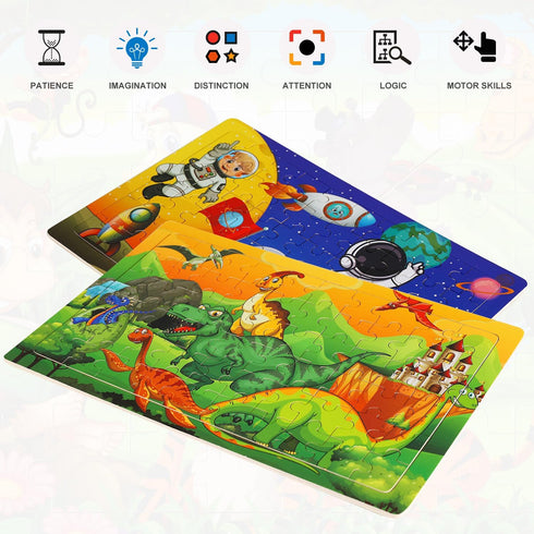 Wooden Puzzles Toys for Kids Ages 4-6, Set of 3 Packs with 60-Piece Wood Jigsaw Puzzles, Dinosaur, Animal and Space Theme. Ideal Gifts for Boys an...