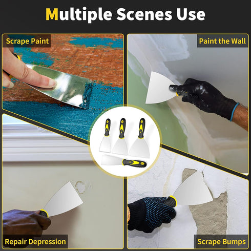 Putty Knife, 4Pcs Spackle Knife Set (2, 3, 4, 5 in), Stainless Steel Paint Scraper, Taping Knife Tool for Repairing Drywall, Removing Wallpaper, A...