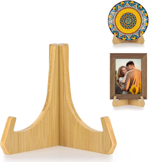 Plate Stands for Display, 6 Inch Plate Holders for Displaying, Bamboo Picture Frame Stand for Tables, Tabletop Easels, Decorative Stand for Platte...