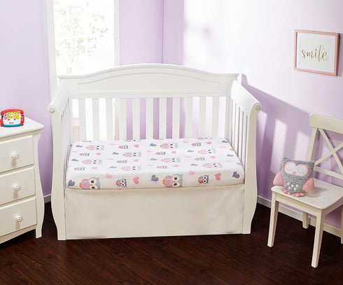 EVERYDAY KIDS Baby Girl Fitted Crib Sheet Sweet Owls, 100% Soft Breathable Microfiber Baby Sheet, Fits Standard Size Crib Mattress 28in x 52in, Nu...