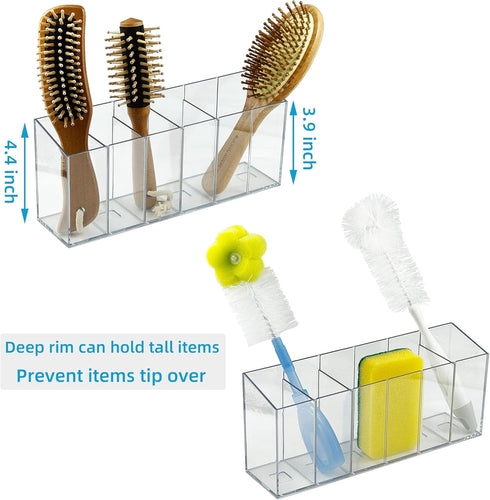 Pen Holder Makeup Brush Holder 6 Compartments Organizer with Removable Dividers for Desk Cosmetic Storage Office Accessory Bathroom Kitchen Deskto...