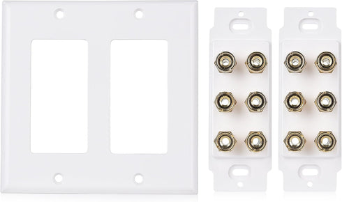 Cable Matters Double Gang Speaker Wire Wall Plate, Gold Plated Speaker Wall Plate with Banana Plug Binding Post for 6 Speakers, White...