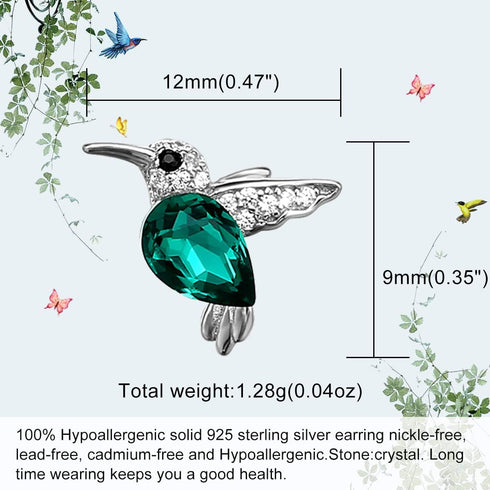 Jewever 925 Sterling Silver Hummingbird Ear Studs Blue Cubic Zirconia Earrings for Women Jewelry Gift Silvery...