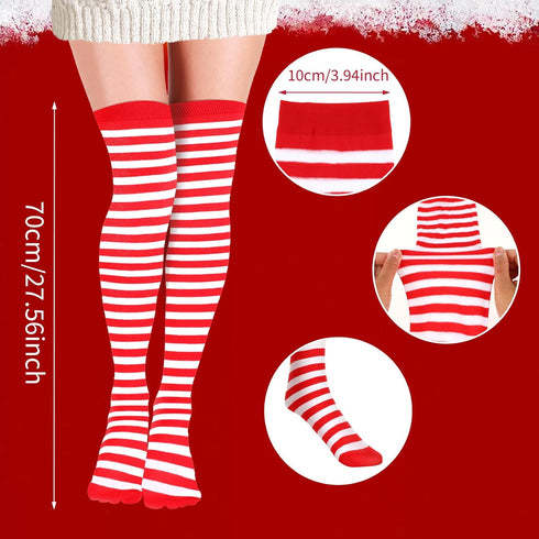 2 Pair Womens Striped Knee High Socks for Women Striped Thigh High Socks Long Tube Socks Striped Stockings Sport Athletic Stripe Socks...