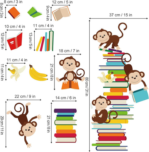 decalmile Monkey Wall Decals Animals Reading Books Wall Stickers Baby Nursery Kids Bedroom Classroom Wall Decor...