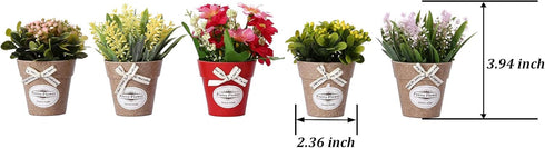 LUEUR Set of 6 Potted Artificial Flowers Fake Flowers with Vase Faux Flowers in Pot, Spring Decor for Home Office Floral Arrangement for Table Din...
