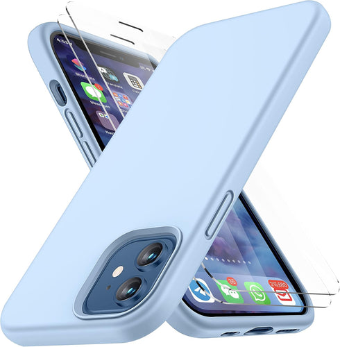 CellEver Heavy-Duty Silicone Case for iPhone 12/12 Pro - Two Shatterproof Glass Screen Protectors, Military Drop Protection, Scratch-Free Interior...
