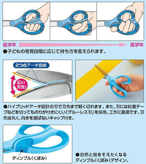 Learning scissors Aero fit SAXA Kids blue Hawatari 55mm part number: Hasa -P270B Order number: 62,748,032 Studio: Kokuyo...