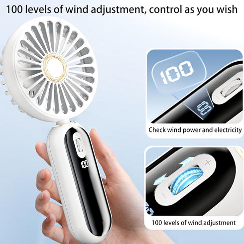 Usb Handheld Fan Portable,Battery Powered Fan with Led Display,Speed Wind Adjustable Slider Travel Fan, 60° Folding Table Fan with Base,Quiet Pers...
