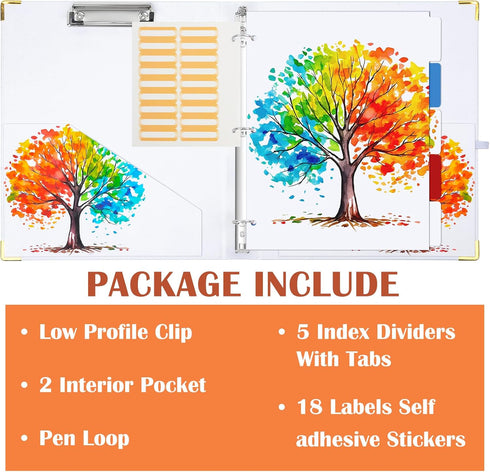 3 Ring Binder, 1 Inch Round Ring Binder with Clipboard Tabs 5 Dividers for Letter-Size Paper, Profile Clipboard Binder Organizer with Pockets, Sch...