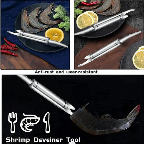 2Pcs Shrimp Deveiner Tool and Peeler, Toadfish Shrimp Cleaner, 5 in 1 Multifunctional Shrimp Peeler and Deveiner Tool, Oyster Shucking Knife, Ergo...