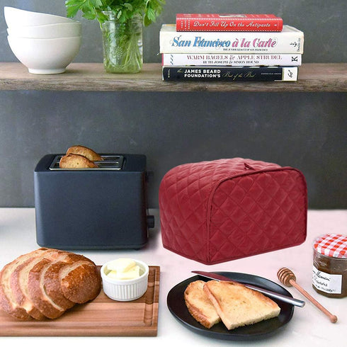 Polyester Quilted Toaster Cover for Four Slice Toaster and Dust & Fingerprint Protection, Machine Washable. Red...