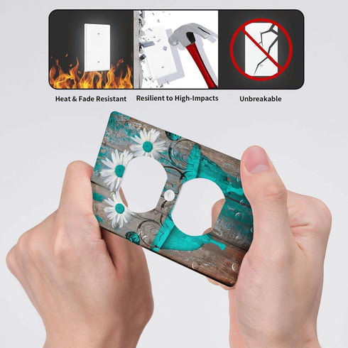 Rustic Teal Single Duplex Receptacle Cover 1 Gang Farmhouse Daisy Outlet Covers Decorative Wall Plates for Home Bathroom, 4.50 x 2.76 Inch...