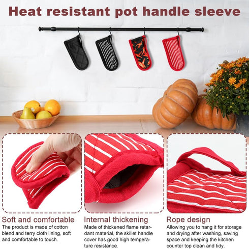 4Pcs Pan Handle Sleeve Silicone Hot Handler Holder,Cast Iron Skillet Handle Covers Heat Resistan t Pot Handle Sleeve for Cast Iron Pans,Metal Pots...