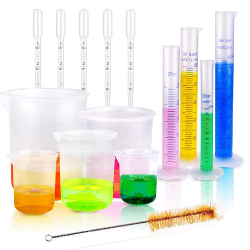 moveland Plastic Graduated Cylinders and Beakers with 5 Pipettes, 10ml 25ml 50ml 100ml Cylinders, 50ml 100ml 250ml 500ml 1000ml Beakers, Ideal for...