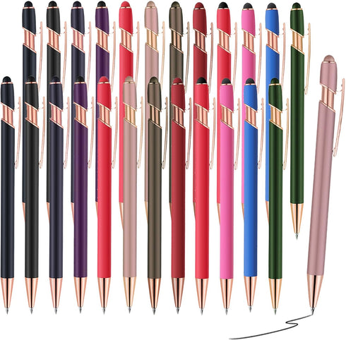 Ballpoint Pens,Pen with Stylus Tips, 1.0 mm Black Ink Metal Pen Stylus Pens for Touch Screens, 2 in 1 Stylus Ballpoint Pens (24 Colors pens and 24...