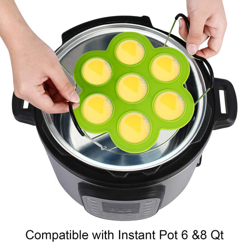 ROTTAY Silicone Egg Bites Molds and Steamer Rack Trivet with Heat Resistant Handles Fit Instant Pot Accessories, 7pcs set for 6qt & 8qt Electric P...