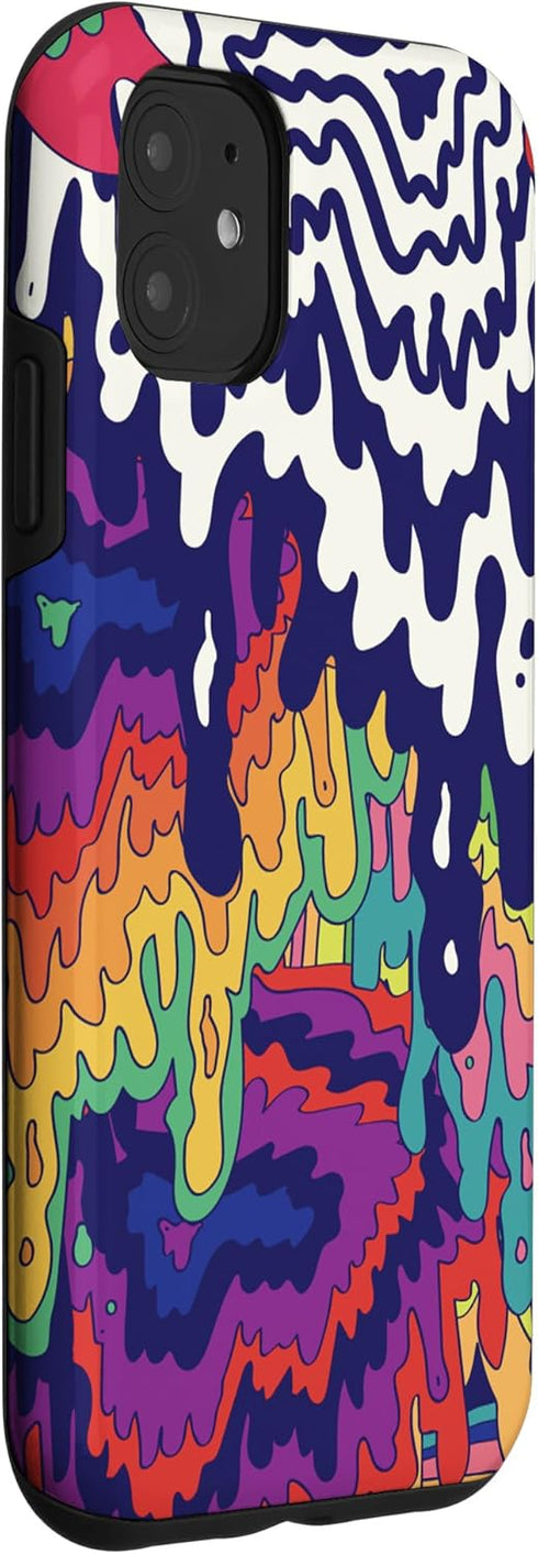 iPhone 11 Trippy Paint Drip Doodle Blue Red Purple Rainbow AEQ068 Case...