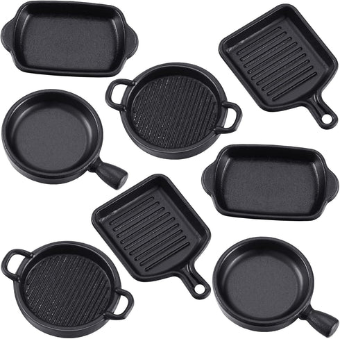 Skylety 8 Pcs Dollhouse Kitchen Accessories Dollhouse Metal Miniature Pots and Pans Mini Kitchen Stovetop Cookware Dollhouse Christmas Role Play P...