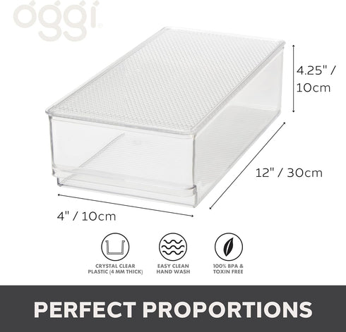 Oggi Clear Stackable Storage Bin with Lid - Ideal for Kitchen, Pantry, Cabinet, Bathroom, Bedroom, Kids, Refrigerator, Freezer. With Handles - Org...
