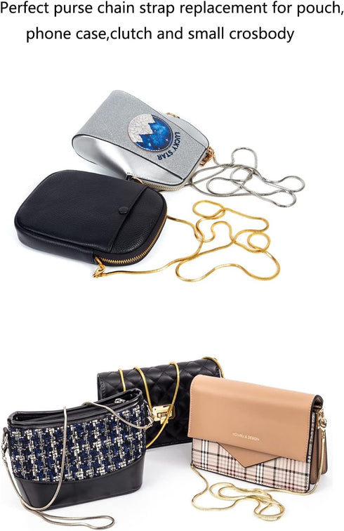 Small Square Copper Purse Shoulder Cross Body Handbag Bag Chains Strap Replacement(Light Gold, 47'')...