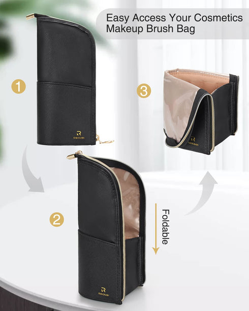 Makeup Brush Bag Travel Makeup Brush Holder Large Makeup Brush Case Organizer Professional Cosmetic Bag Artist Makeup Brush Holder Stand-up Foldab...