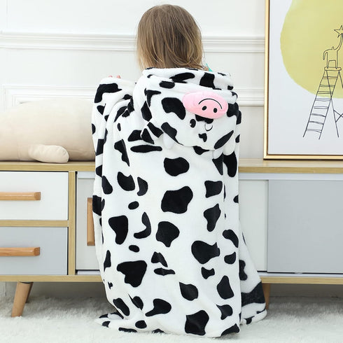 MICHLEY Baby Hooded Swaddling Blanket for Boys Girls, Animal Face Toddler Fall Winter Throw Blankets 0-3 Years(Cow)...