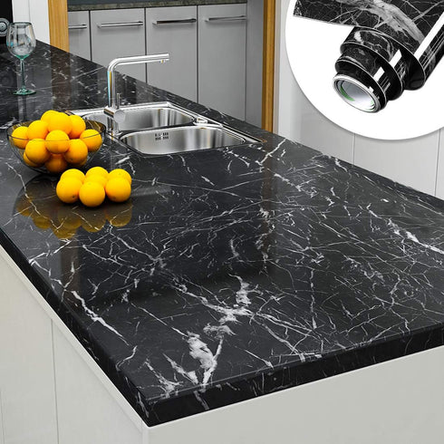 YENHOME Black Marble Contact Paper for Countertops Black Marble Wallpaper Peel and Stick Countertops Contact Paper 17.7"X118" Glossy Marble Peel a...