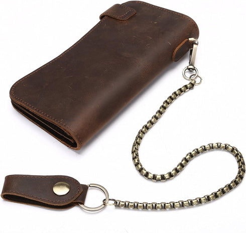Mens Wallet with Chain Leather Long Bifold Trucker Wallet Vintage Biker Money Clip with Zipper...