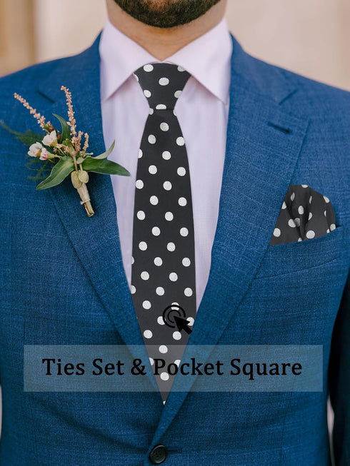 Men's Tie Sets, Black and White Polka Dot Ties for Men with Pocket Square Tie Bar/Cufflinks for Wedding Business...